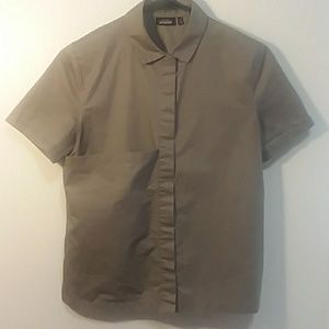 Kate Spade Warm Gray Short Sleeve Saturday Button Up Top